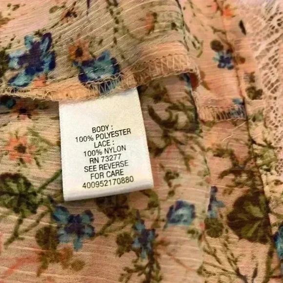 Princess Vera Wang Womens Top Brown XS Gauzy Boho Floral Print Lace Panels EUC - Picture 9 of 11